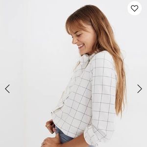 Madewell Flannel Tie-Neck Shirt in Windowpane